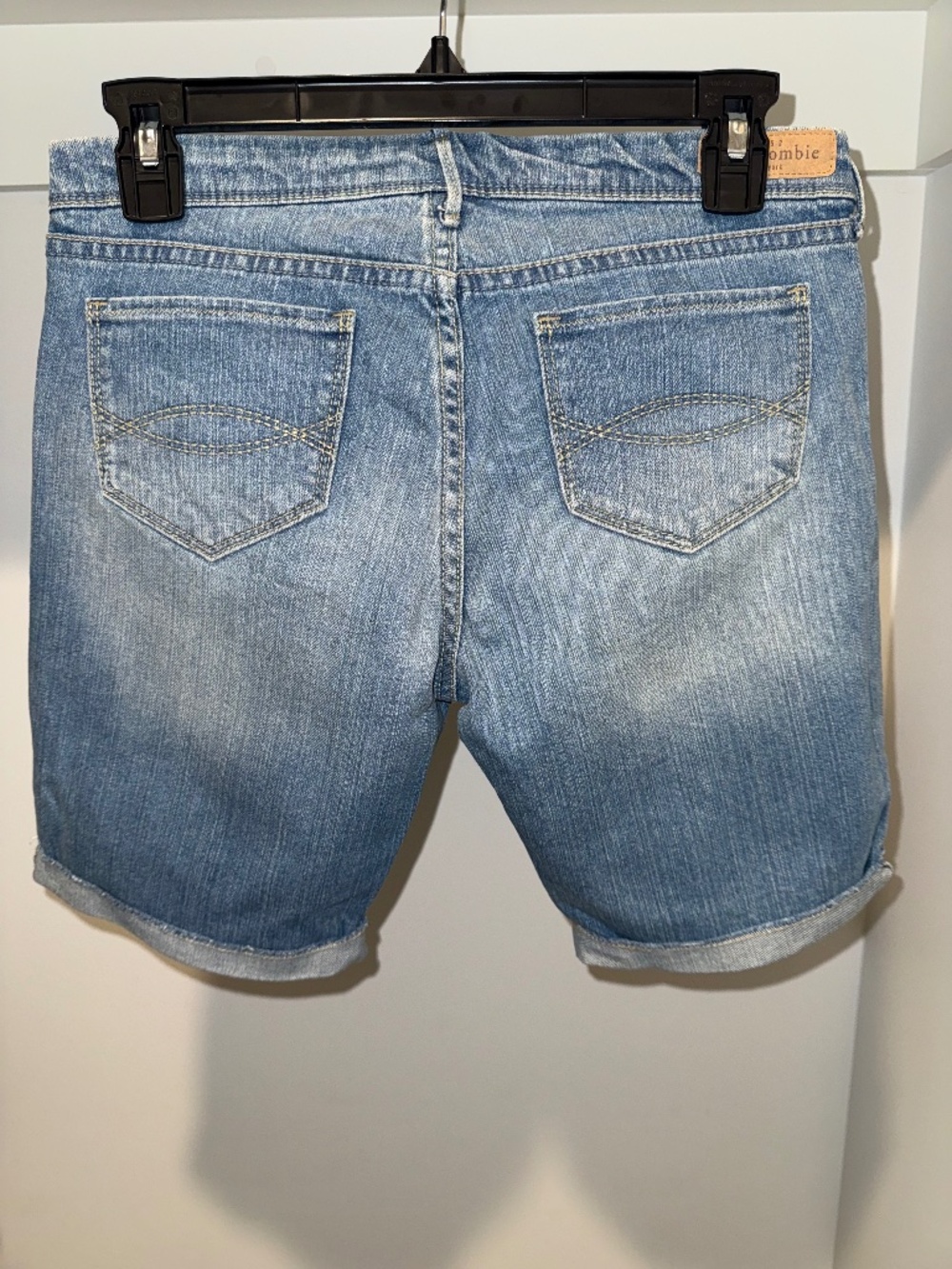 Vintage Abercrombie Kids Denim Bermuda Shorts Size 16 Light Wash Cuffed Hem